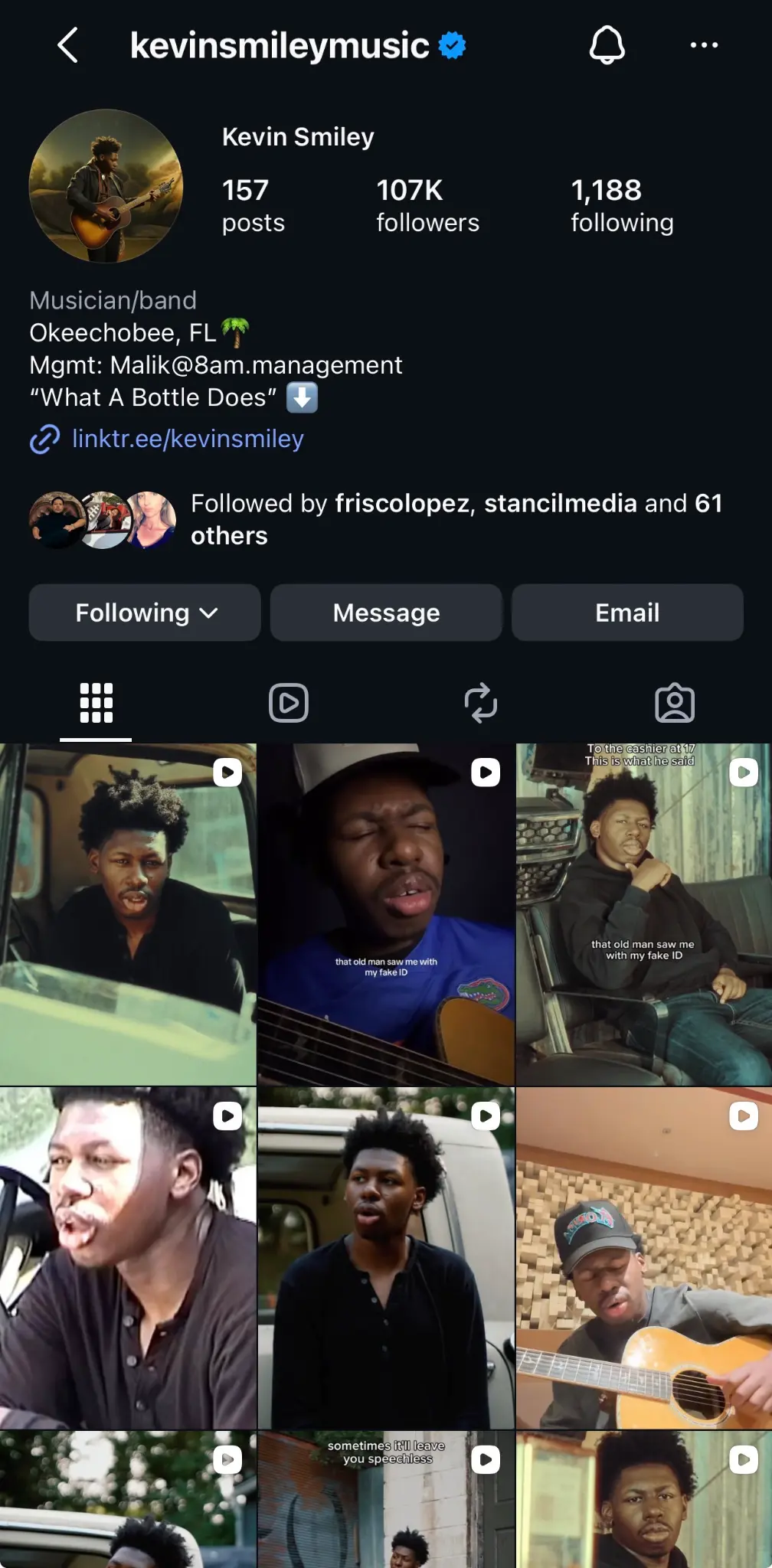 Kevin Smiley profile proof showing more than 100,000 followers