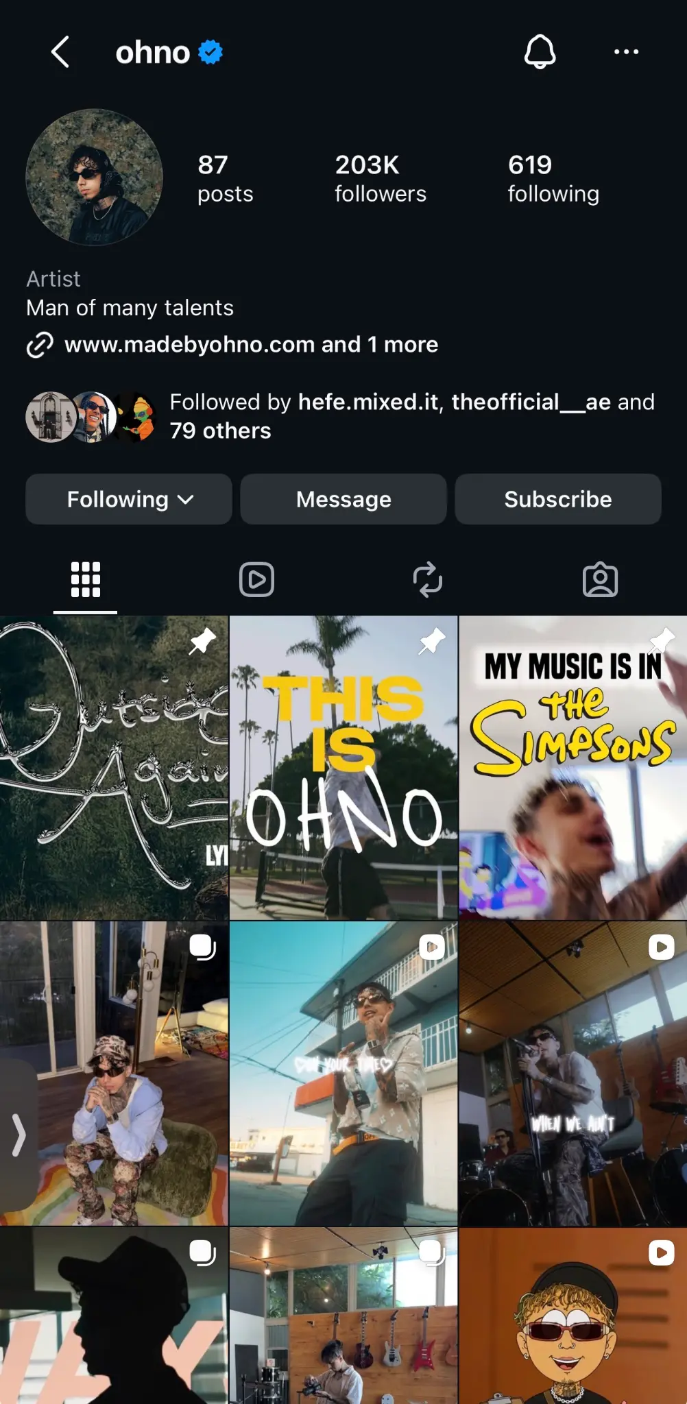 OHNO profile proof showing 203K followers
