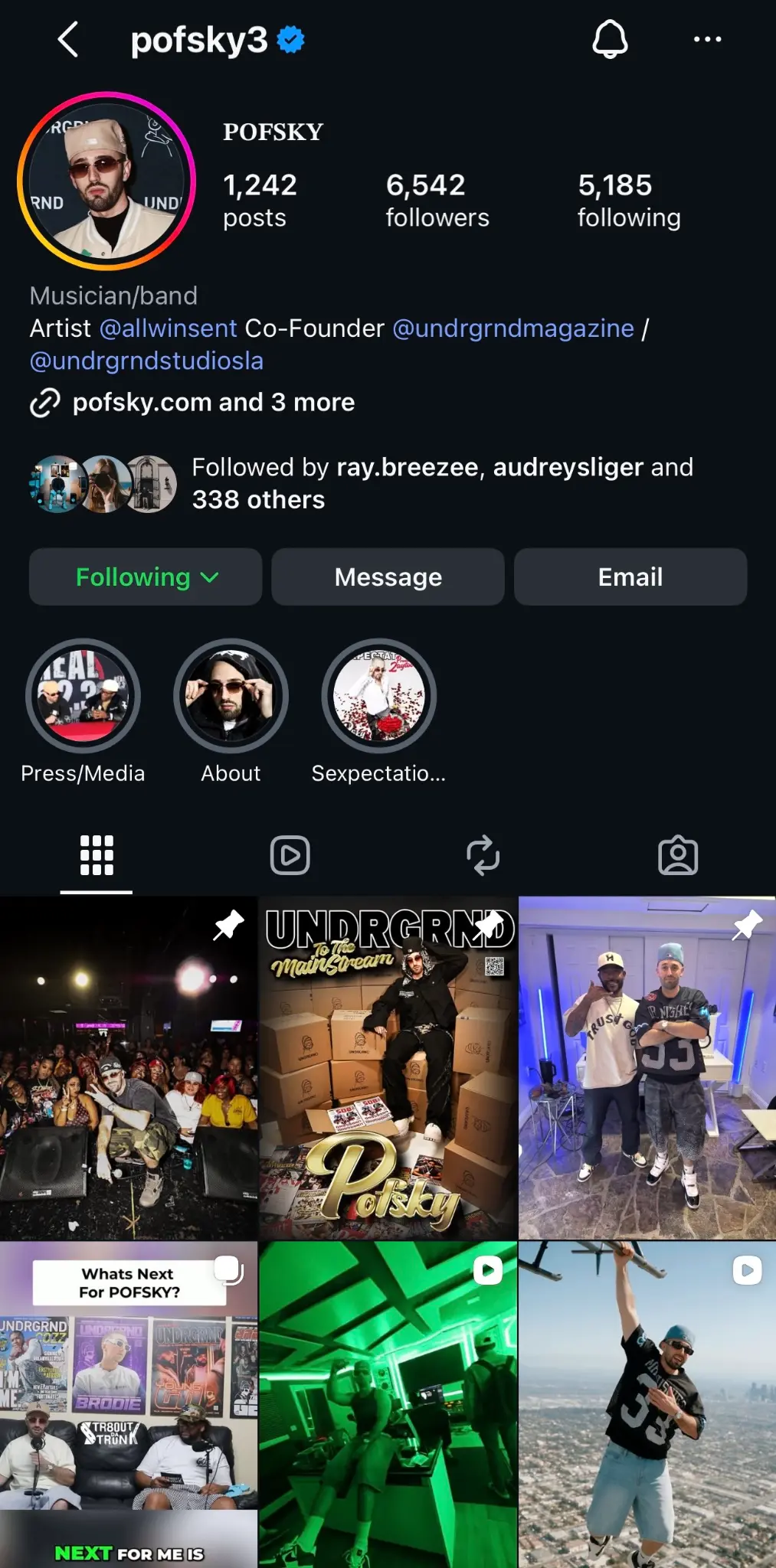Pofsky profile proof showing more than 5,000 followers