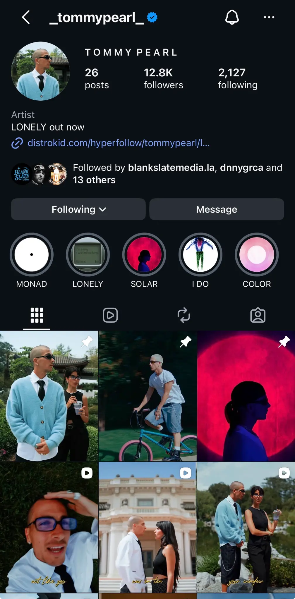 Tommy Pearl profile proof showing 12.8K followers